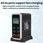 แท่นชาร์จแบบพอร์ตหลายช่อง 4 Type-C + 2 USB 240W พร้อมจอแสดงผลแบบไดนามิก กัลเลียมไนไตรด์, ปลั๊ก AU, US, EU, UK