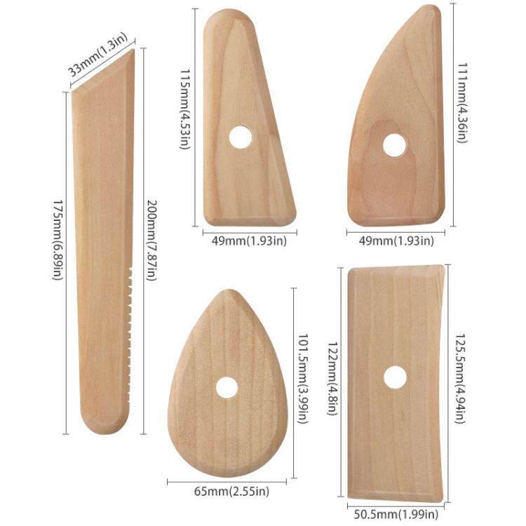 เครื่องมือแกะสลักดินเหนียวเครื่องปั้นดินเผาไม้ นุ่ม งานฝีมือ DIY มีดโครงไม้ 5 ชิ้น / แพ็ค