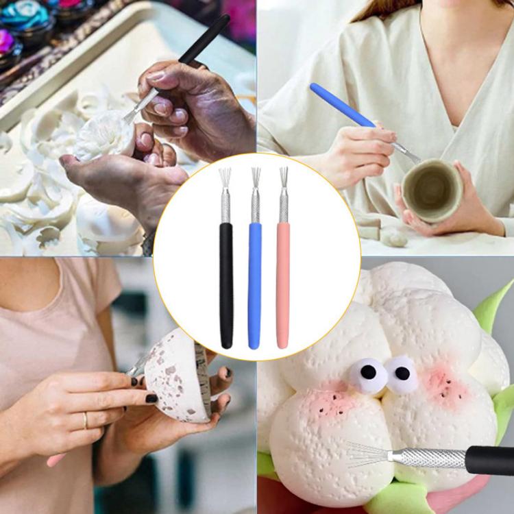 แปรงลายดินเหนียวนุ่ม 3 ชิ้น เครื่องมือปั้นดินเหนียว DIY ช่วยทำลาย