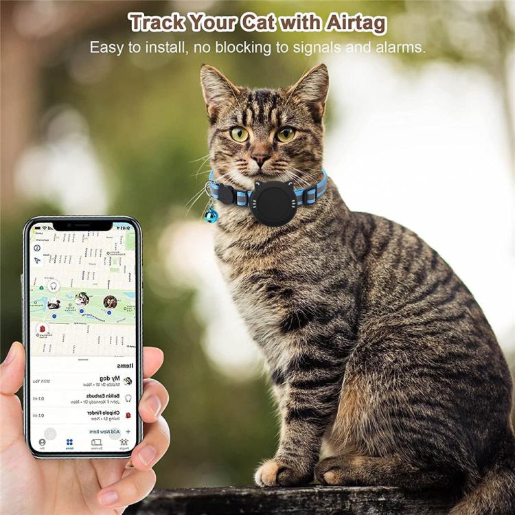 ที่ใส่ AirTag รุ่นที่ 2 / รุ่นที่ 1 ซิลิโคนกันน้ำสำหรับปลอกคอแมว พร้อมหัวล็อกปลอดภัยและจี้รูปปลา & กระดิ่ง