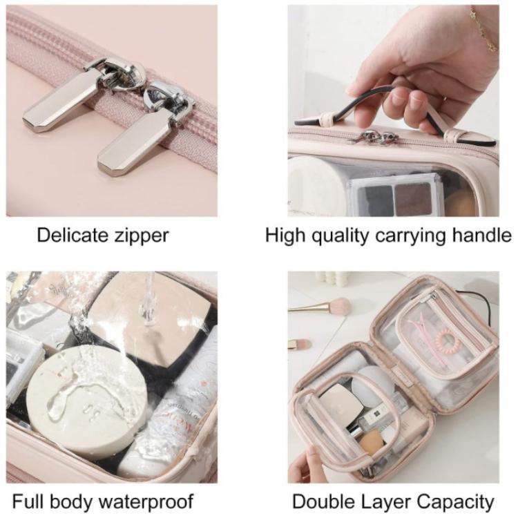 APJ083 กระเป๋าเครื่องสำอางกันน้ำแบบโปร่งใสสำหรับเดินทาง ขนาดใหญ่พกพาได้