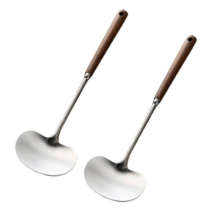 2pcs Solid Wood Long Handle Wok Spoon & Ladle Household Kitchen Shovel, Small