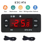 ETC-974 ตัวควบคุมอุณหภูมิดิจิทัลแบบฝัง พร้อมฟังก์ชันทำความเย็น, ละลายน้ำแข็ง และพัดลม, ETC-974 220V, ETC-974 110V