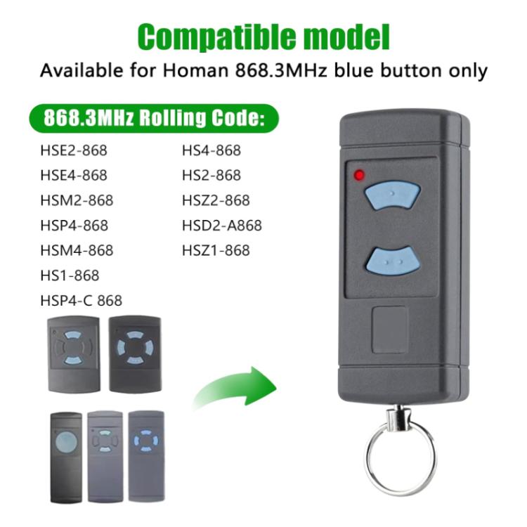 รีโมทควบคุมประตูโรงรถไร้สาย 2 ปุ่ม 868MHZ สำหรับ HORMANN HSE2 / HSE4
