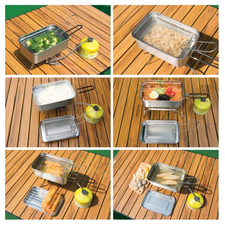 ตะกร้ากรองสแตนเลสพับได้สำหรับทำอาหารกลางแจ้ง COOL CAMP รุ่น CF-LT012 ขนาด 175 x 120 x 50 มม.