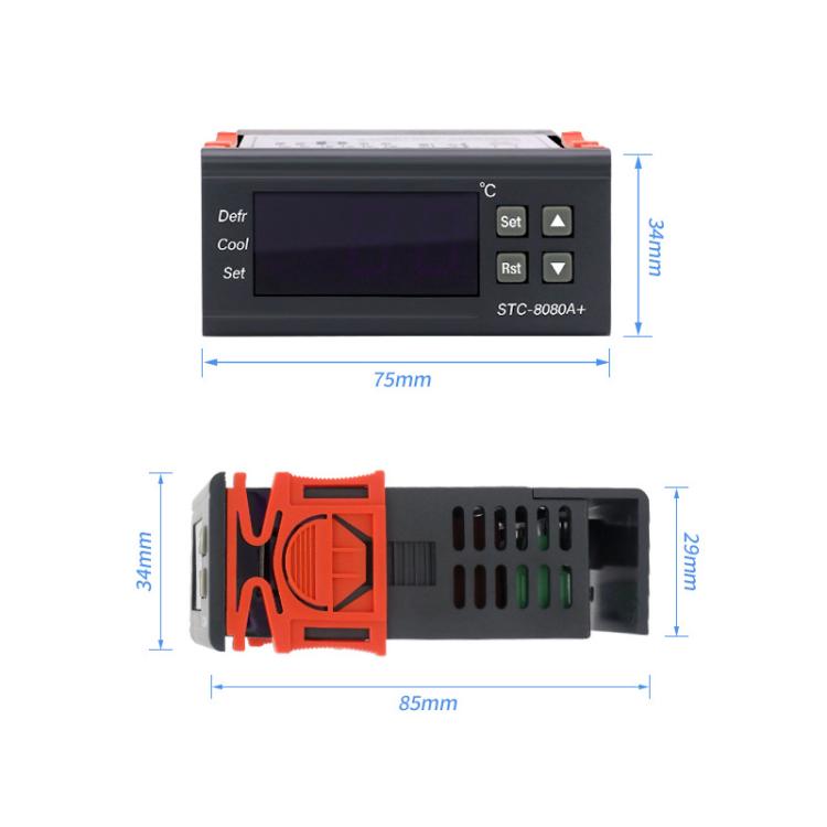 STC-8080A+ ตัวควบคุมอุณหภูมิดิจิทัลสำหรับระบบทำความเย็นพร้อมฟังก์ชันละลายน้ำแข็งและสัญญาณเตือน สำหรับห้องเย็น, ตู้แช่เชิงพาณิชย์, STC-8080A+ 220V