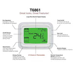 เทอร์โมสตัทดิจิทัล 220V พร้อมจอ LCD ขนาดใหญ่ สำหรับเครื่องปรับอากาศ FCU, T6861H2WB, T6861H2WG
