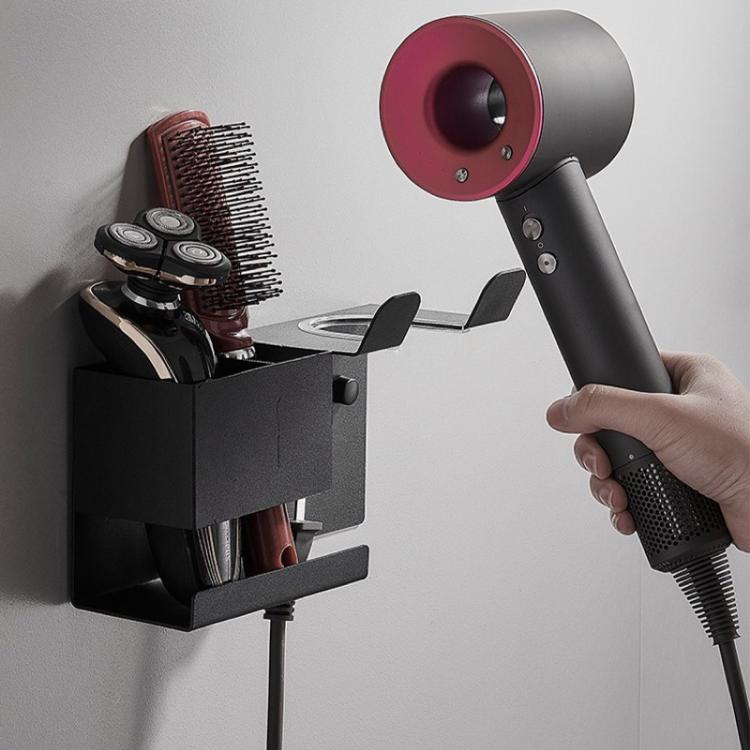 Universal Hair Dryer Holder Wall Mount with Cord Organizer Storage for Hair Styling Tools, No-drill Black, No-drill White, Drill Black, Drill White