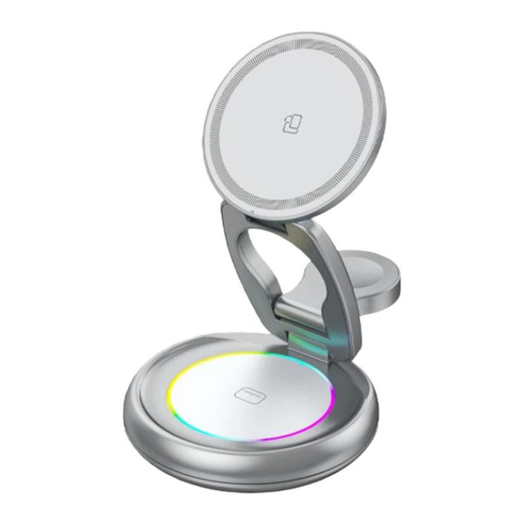 15W 3 In 1 Magnetic Wireless Charger With LED Colorful Lights Rotatable Desktop Charging Stand