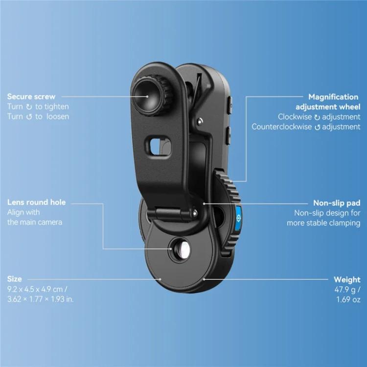 กล้องจุลทรรศน์โทรศัพท์ APEXEL TriScope 40X-80X-120X พร้อมไฟ LED อุณหภูมิสองระดับและไฟ UV, APL-MS3L