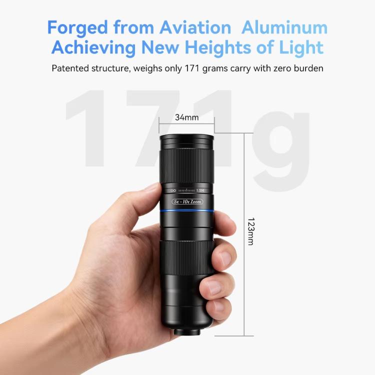 ชุดเลนส์เทเลโฟโต้ APEXEL TeleZoom 5–10X สำหรับสมาร์ทโฟน พร้อมคลิปอเนกประสงค์, APL-T5-10X