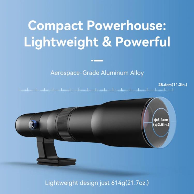 ชุดเลนส์เทเลโฟโต้ APEXEL TeleCular 50x สำหรับสมาร์ทโฟน พร้อมขาตั้งกล้องหัวบอล 360 องศาและโฟกัสภายใน, APL-T50X