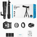 ชุดเลนส์เทเลโฟโต้ APEXEL TeleCular 50x สำหรับสมาร์ทโฟน พร้อมขาตั้งกล้องหัวบอล 360 องศาและโฟกัสภายใน, APL-T50X