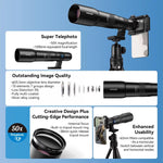 ชุดเลนส์เทเลโฟโต้ APEXEL TeleCular 50x สำหรับสมาร์ทโฟน พร้อมขาตั้งกล้องหัวบอล 360 องศาและโฟกัสภายใน, APL-T50X