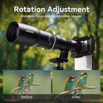 ชุดเลนส์เทเลโฟโต้ APEXEL TeleCular 50x สำหรับสมาร์ทโฟน พร้อมขาตั้งกล้องหัวบอล 360 องศาและโฟกัสภายใน, APL-T50X