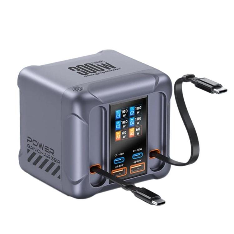 300W Multi-Port Charger with USB Socket and Built-in Cable, EU Plug, US Plug, UK Plug, AU Plug, KR Plug