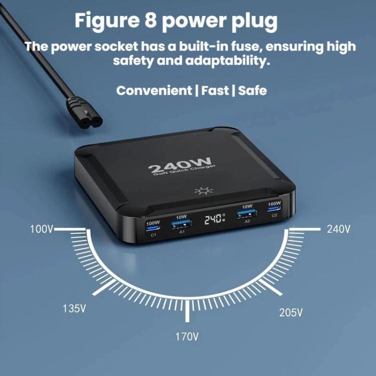 ที่ชาร์จเร็วอัจฉริยะ 240W พร้อมสาย USB แบบแม่เหล็กเก็บได้และช่องเก็บหลายพอร์ต, ปลั๊ก EU, ปลั๊ก US, ปลั๊ก UK, ปลั๊ก AU, ปลั๊ก KR