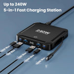 ที่ชาร์จเร็วอัจฉริยะ 240W พร้อมสาย USB แบบแม่เหล็กเก็บได้และช่องเก็บหลายพอร์ต, ปลั๊ก EU, ปลั๊ก US, ปลั๊ก UK, ปลั๊ก AU, ปลั๊ก KR