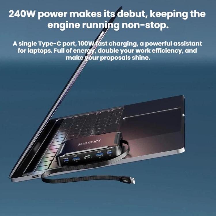 ที่ชาร์จเร็วอัจฉริยะ 240W พร้อมสาย USB แบบแม่เหล็กเก็บได้และช่องเก็บหลายพอร์ต, ปลั๊ก EU, ปลั๊ก US, ปลั๊ก UK, ปลั๊ก AU, ปลั๊ก KR