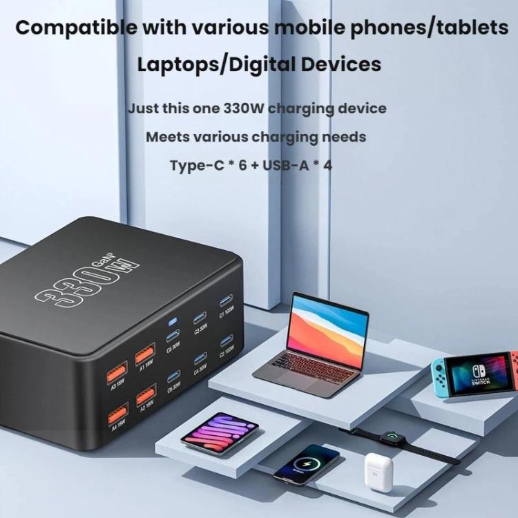 ที่ชาร์จ GaN 330W ชาร์จเร็วพิเศษแบบหลายพอร์ต, ปลั๊ก EU, ปลั๊ก US, ปลั๊ก UK, ปลั๊ก AU, ปลั๊ก KR