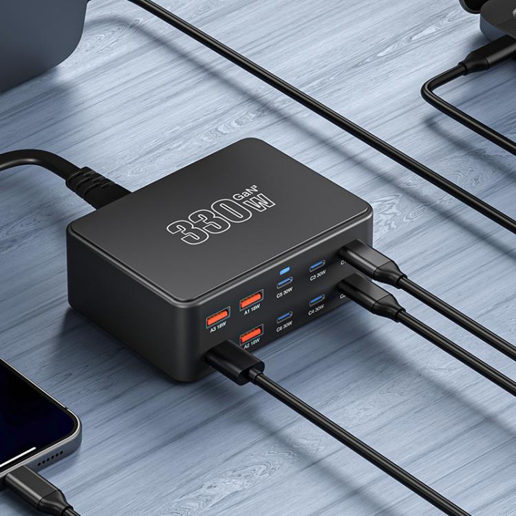 ที่ชาร์จ GaN 330W ชาร์จเร็วพิเศษแบบหลายพอร์ต, ปลั๊ก EU, ปลั๊ก US, ปลั๊ก UK, ปลั๊ก AU, ปลั๊ก KR