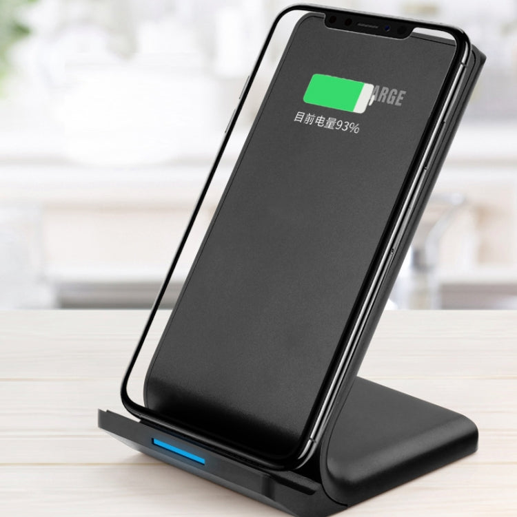 แท่นชาร์จโทรศัพท์มือถือไร้สายแนวตั้ง R2 10W ชาร์จเร็วอัจฉริยะ พร้อมแท่นตั้งโต๊ะ, R2 (สีดำ)