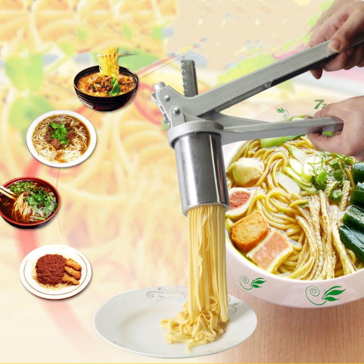 เครื่องทำพาสต้าแบบแมนนวลขนาดเล็กสแตนเลสสำหรับใช้ในบ้าน เครื่องทำเส้นพาสต้าอเนกประสงค์ พร้อมแม่พิมพ์ 7 ชิ้น