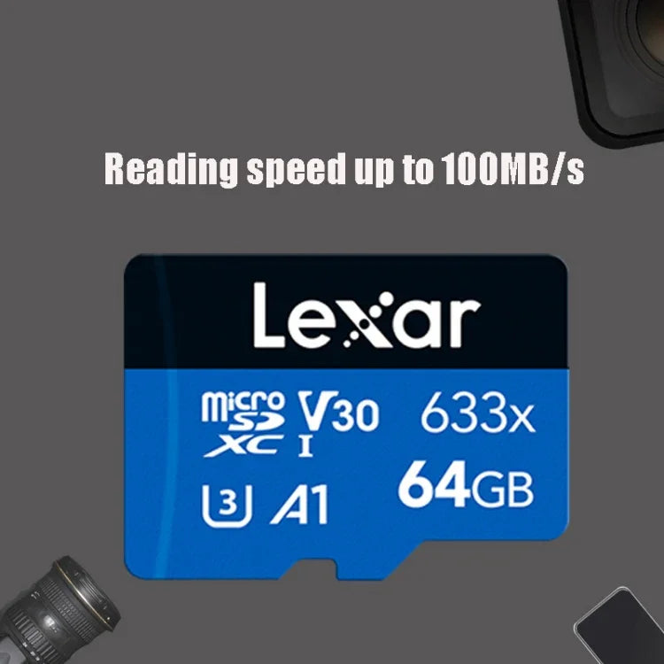 Lexar 633x การ์ดหน่วยความจำโทรศัพท์มือถือเฉพาะสำหรับกล้องบันทึกภาพความเร็วสูง 64GB DVR TF Card, 64GB
