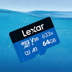 Lexar 633x การ์ดหน่วยความจำโทรศัพท์มือถือเฉพาะสำหรับกล้องบันทึกภาพความเร็วสูง 64GB DVR TF Card, 64GB
