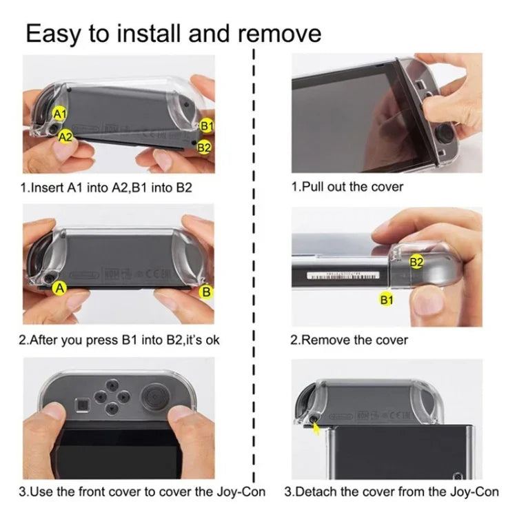 ฝาครอบป้องกันแข็ง PC สำหรับ Nintendo Switch NS เคสถอดได้ เปลือกพลาสติกคริสตัล อุปกรณ์เสริมคอนโซลและคอนโทรลเลอร์