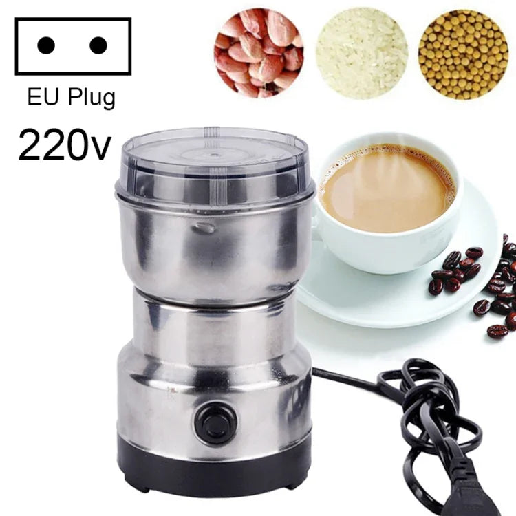 เครื่องบดกาแฟไฟฟ้าสแตนเลสแบบปลั๊ก EU อเนกประสงค์ บดสมุนไพร/เครื่องเทศ/ถั่ว/ธัญพืช/เมล็ดกาแฟ เครื่องบดกาแฟ ปลั๊ก EU
