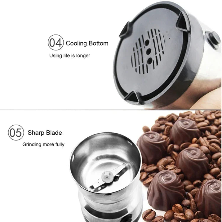 เครื่องบดกาแฟไฟฟ้าสแตนเลสแบบปลั๊ก EU อเนกประสงค์ บดสมุนไพร/เครื่องเทศ/ถั่ว/ธัญพืช/เมล็ดกาแฟ เครื่องบดกาแฟ ปลั๊ก EU