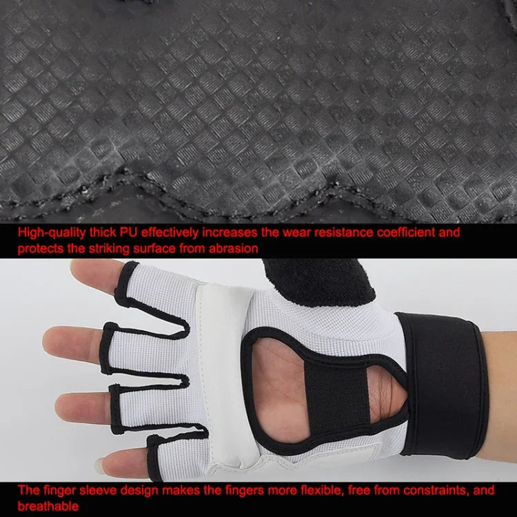ถุงมือชกมวยฝึกซ้อมถุงมือทรายสำหรับผู้ใหญ่ครึ่งนิ้ว หนัง PU ฟิตเนส ซ้อมมวยเทควันโด, XS, S, M, L, XL, XXL
