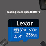 Lexar 633x การ์ดหน่วยความจำ TF กล้องโทรศัพท์มือถือความเร็วสูง 256GB สำหรับกล้องบันทึกภาพและขยายสวิตช์, 256GB