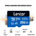 Lexar 633x การ์ดหน่วยความจำ TF กล้องโทรศัพท์มือถือความเร็วสูง 256GB สำหรับกล้องบันทึกภาพและขยายสวิตช์, 256GB
