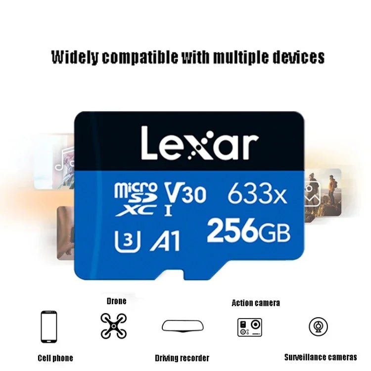 Lexar 633x การ์ดหน่วยความจำ TF กล้องโทรศัพท์มือถือความเร็วสูง 256GB สำหรับกล้องบันทึกภาพและขยายสวิตช์, 256GB