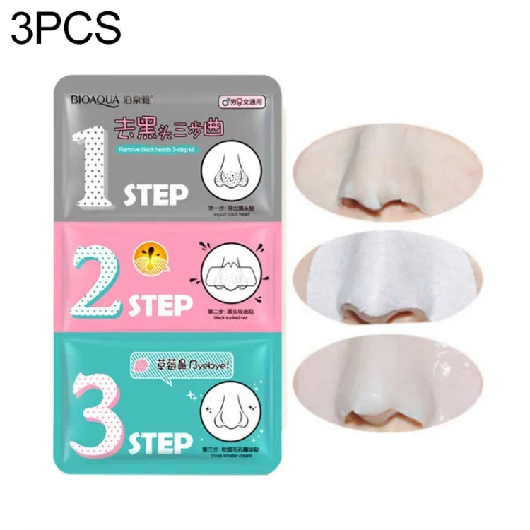 ชุดมาส์กจมูก 3 ชิ้น สำหรับกำจัดสิวหัวดำและสิว ชุด 3 ขั้นตอน สีฟ้า สีแดง