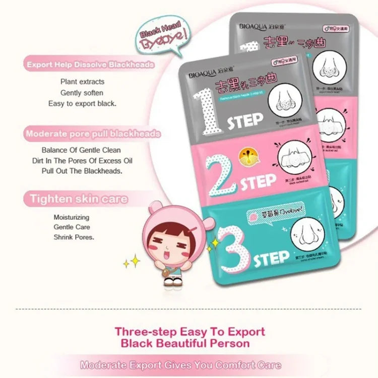 ชุดมาส์กจมูก 3 ชิ้น สำหรับกำจัดสิวหัวดำและสิว ชุด 3 ขั้นตอน สีฟ้า สีแดง