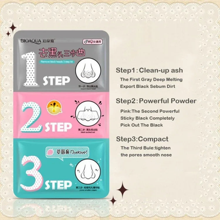 ชุดมาส์กจมูก 3 ชิ้น สำหรับกำจัดสิวหัวดำและสิว ชุด 3 ขั้นตอน สีฟ้า สีแดง