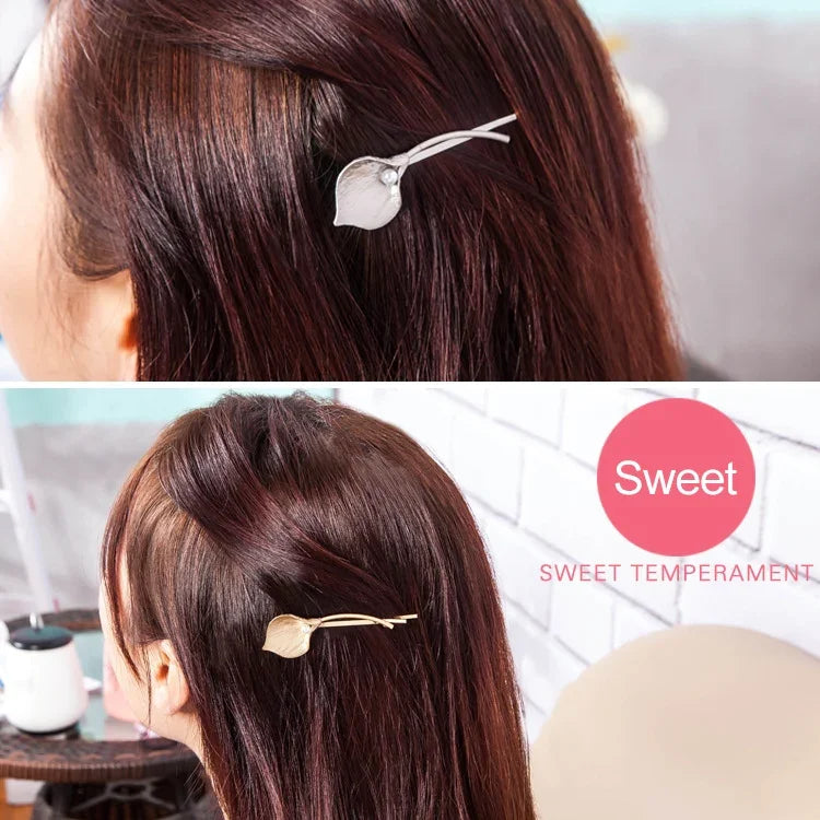เครื่องประดับผมงานแต่งงานแฟชั่น 2 ชิ้น กิ๊บติดผมรูปดอกไม้ โลหะทึบ ใบมุก