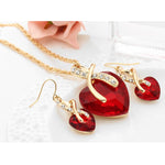 3 PCS / Set Women Heart Shaped Crystal Zircon Earring Necklace Jewelry Set