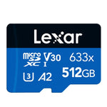Lexar 633x การ์ดหน่วยความจำแฟลชความเร็วสูง 512GB สำหรับกล้องกีฬา โทรศัพท์มือถือ TF และกล้องบันทึกภาพรถยนต์, 512GB