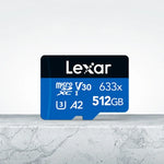 Lexar 633x การ์ดหน่วยความจำแฟลชความเร็วสูง 512GB สำหรับกล้องกีฬา โทรศัพท์มือถือ TF และกล้องบันทึกภาพรถยนต์, 512GB