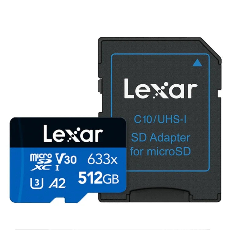 Lexar 633x การ์ดหน่วยความจำแฟลชความเร็วสูง 512GB สำหรับกล้องกีฬา โทรศัพท์มือถือ TF และกล้องบันทึกภาพรถยนต์, 512GB