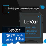 Lexar 633x การ์ดหน่วยความจำแฟลชความเร็วสูง 512GB สำหรับกล้องกีฬา โทรศัพท์มือถือ TF และกล้องบันทึกภาพรถยนต์, 512GB