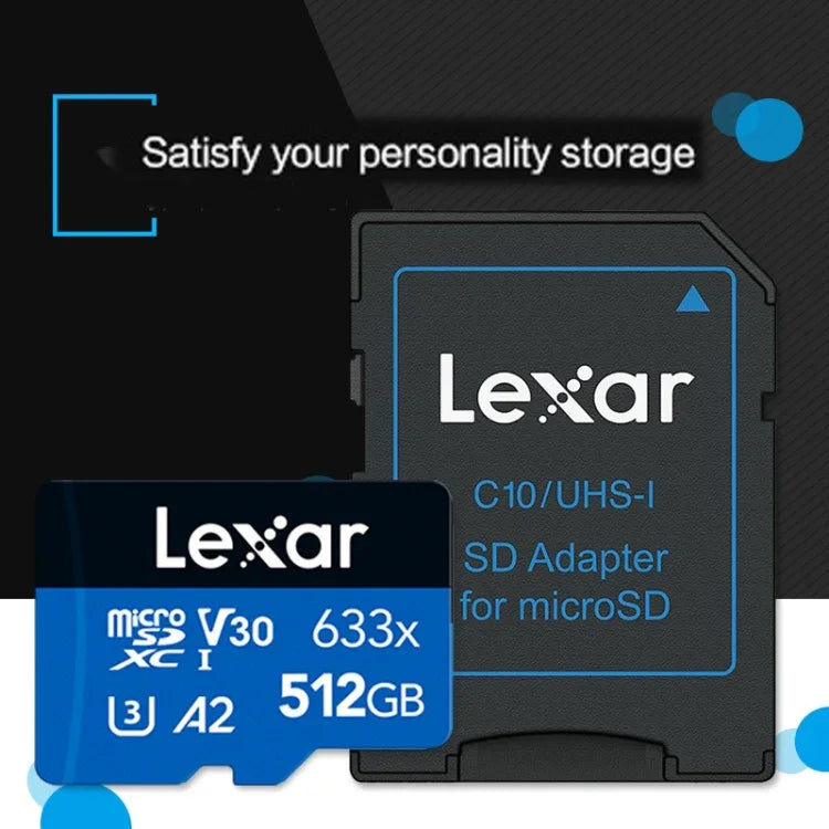 Lexar 633x การ์ดหน่วยความจำแฟลชความเร็วสูง 512GB สำหรับกล้องกีฬา โทรศัพท์มือถือ TF และกล้องบันทึกภาพรถยนต์, 512GB