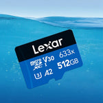 Lexar 633x การ์ดหน่วยความจำแฟลชความเร็วสูง 512GB สำหรับกล้องกีฬา โทรศัพท์มือถือ TF และกล้องบันทึกภาพรถยนต์, 512GB