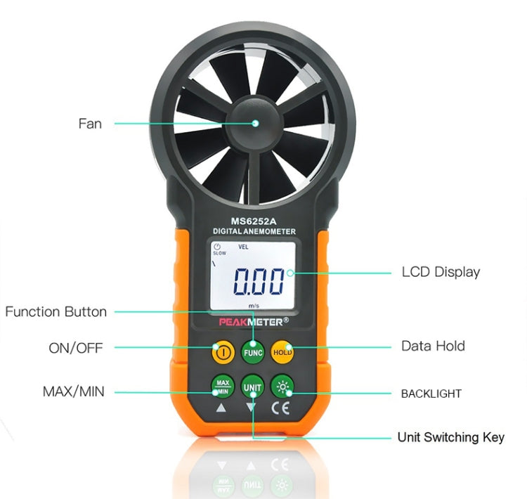เครื่องวัดความเร็วลมและปริมาณอากาศดิจิตอลความแม่นยำสูง PEAKMETER รุ่น MS6252A วัดความเร็วลม ปริมาณอากาศ, MS6252B วัดอุณหภูมิ ความชื้น, USB