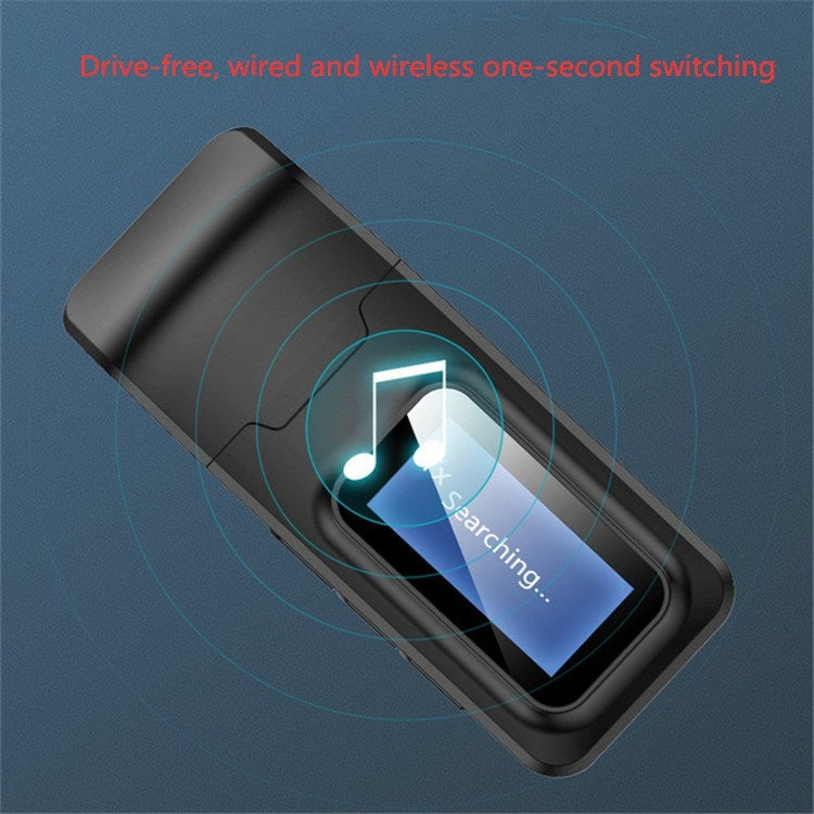 อะแดปเตอร์บลูทูธ 5.0 2-in-1 USB ไร้ไดรเวอร์ รับส่งเสียงไร้สาย พร้อมจอ LCD