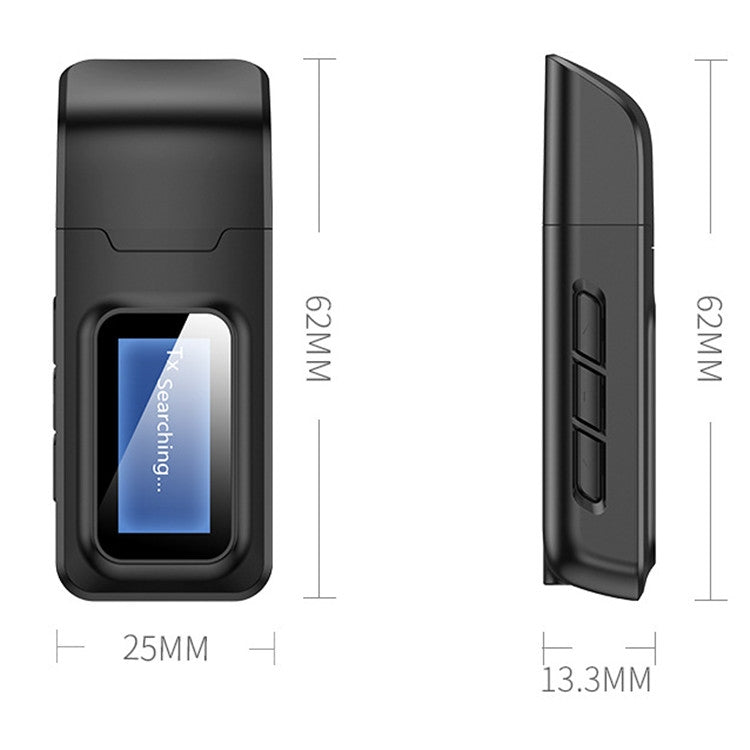 อะแดปเตอร์บลูทูธ 5.0 2-in-1 USB ไร้ไดรเวอร์ รับส่งเสียงไร้สาย พร้อมจอ LCD